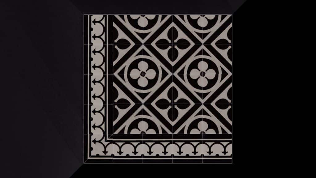 Portugese tegel FLOWERZ 3 BLACK in combinatie met BORDER 18